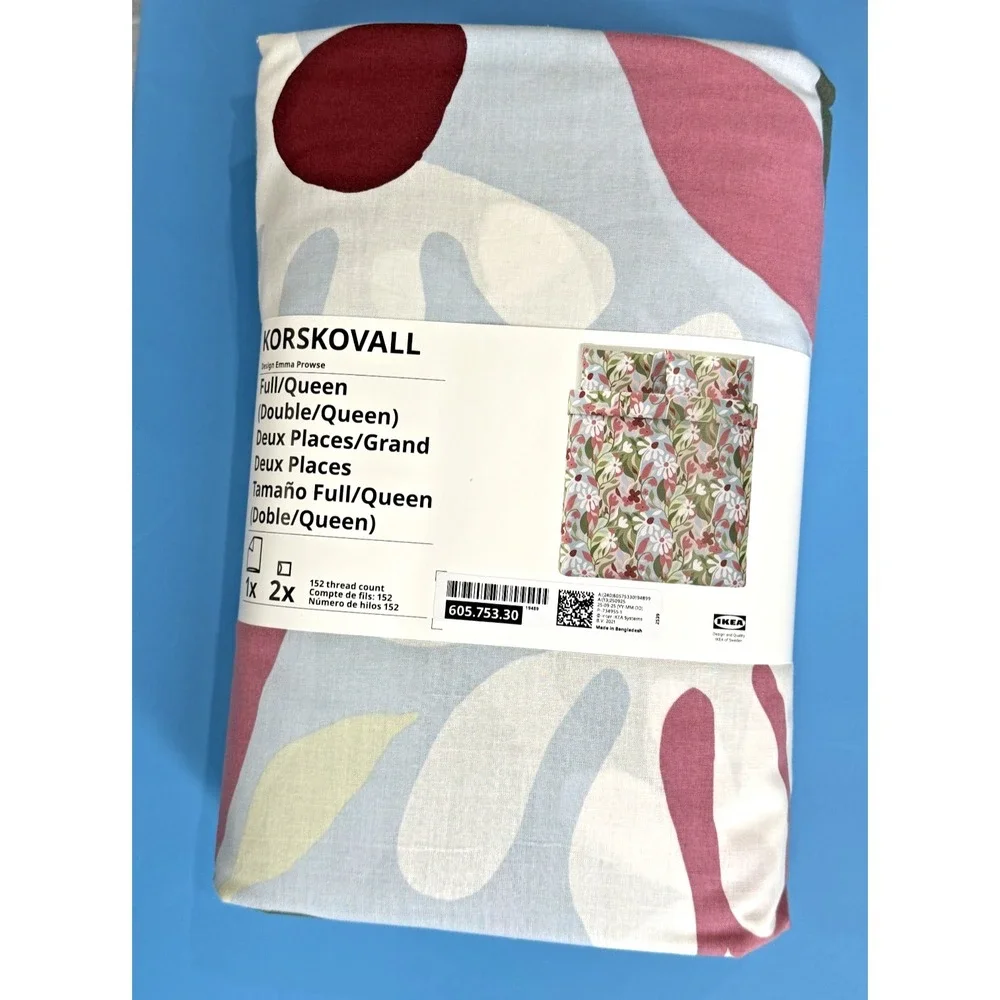 Ikea KORSKOVALL Full/Queen Duvet cover and 2 pillowcases, floral pattern New